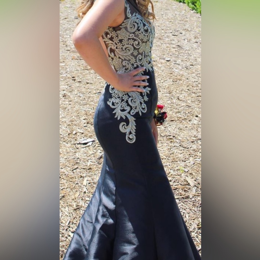 Black and gold prom dress